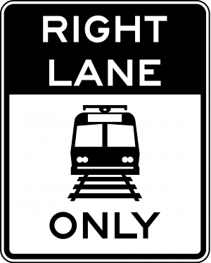 R15-4a Light Rail Only Right Lane Regulatory Sign