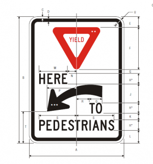 R1-5aL Yield Here To Pedestrians Regulatory Sign Spec