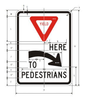 R1-5aR Yield Here To Pedestrians Regulatory Sign Spec