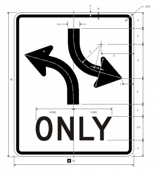 R3-9a Two-Way Left Turn Overhead Mounted Regulatory Sign Spec