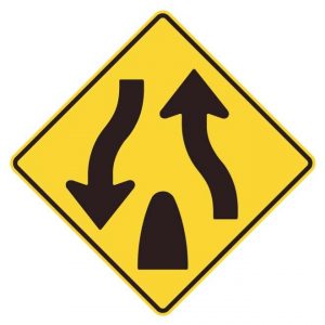 W6-2 Divided Highway Ends Warning Sign