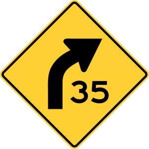 W1-2a R Curve English Warning Sign