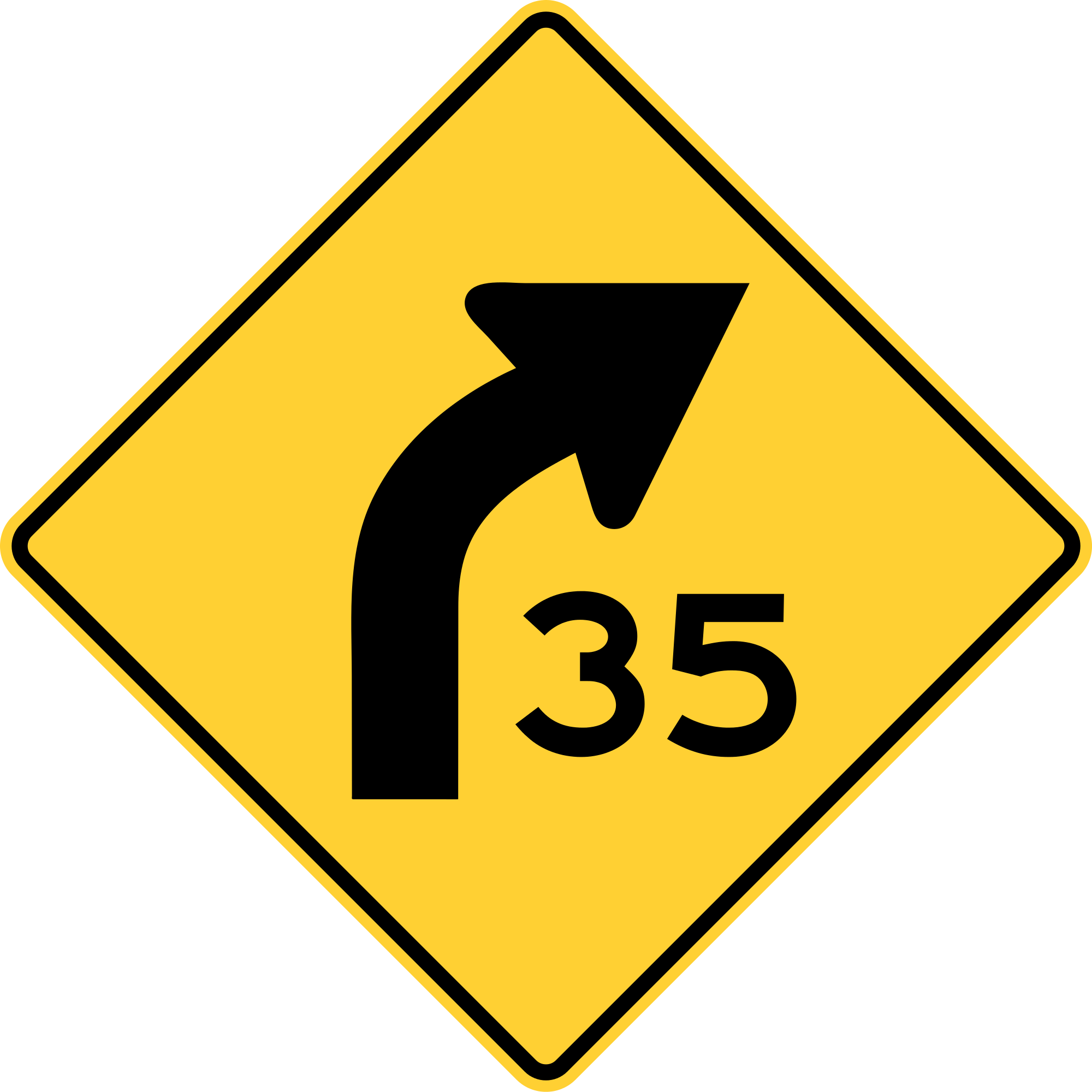 W1-2a R Curve English Warning Sign