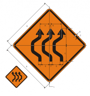 W24-1bL Double Reverse Curve 3 Lanes Warning Sign Spec