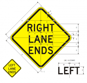 W9-1L Left Lane Ends Warning Sign Spec