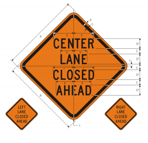 W9-3 Center Lane Closed Ahead Warning Sign Spec